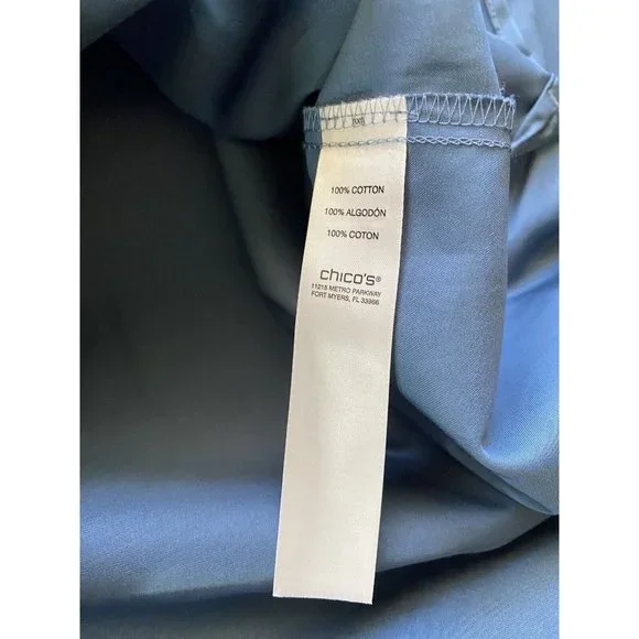 NEW CHICOS Wrinkle Resistant Tunic Top Locklyn Shirt 0 (S) Blue Roll Tab 9537 - Picture 9 of 9